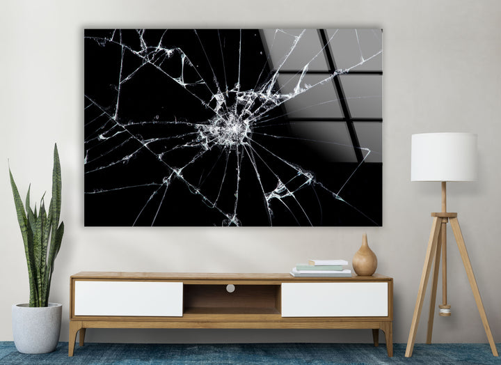 Wandkunst aus zerbrochenem Glas – Moderner abstrakter Druck in Schwarzweiß 