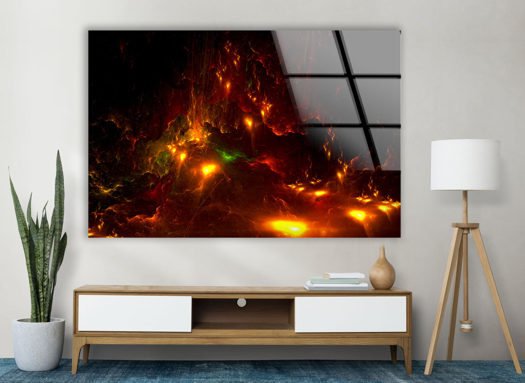 Fiery Nebula Wall Art – Deep Space Abstract Glass Print