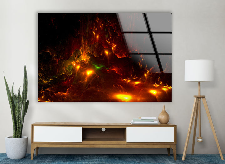Fiery Nebula Wall Art – Deep Space Abstract Glass Print