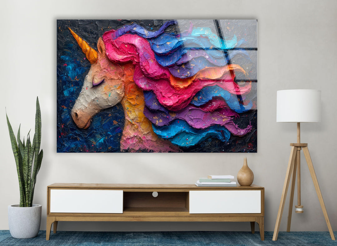 Rainbow Unicorn Glass Wall Art picture on glass wall art, photos printed on glass