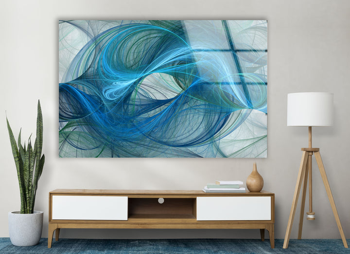 Blaue Energie Abstrakte Wandkunst – Fluid Motion Glasdruck 