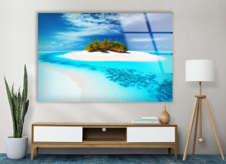 Tropische Inselflucht Wandkunst – Serene Beach Glasdruck 