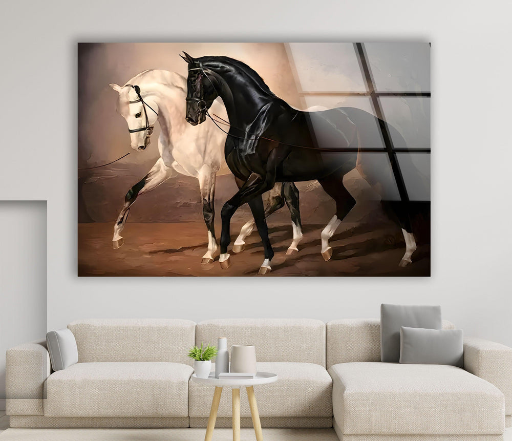 Horses Black & White Glass Wall Art glass wall decor, glass wall art decor
