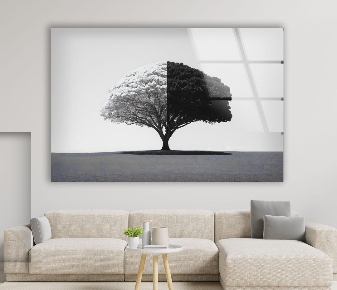 Black and White Tree Glass Wall Art custom glass pictures, glass art prints
