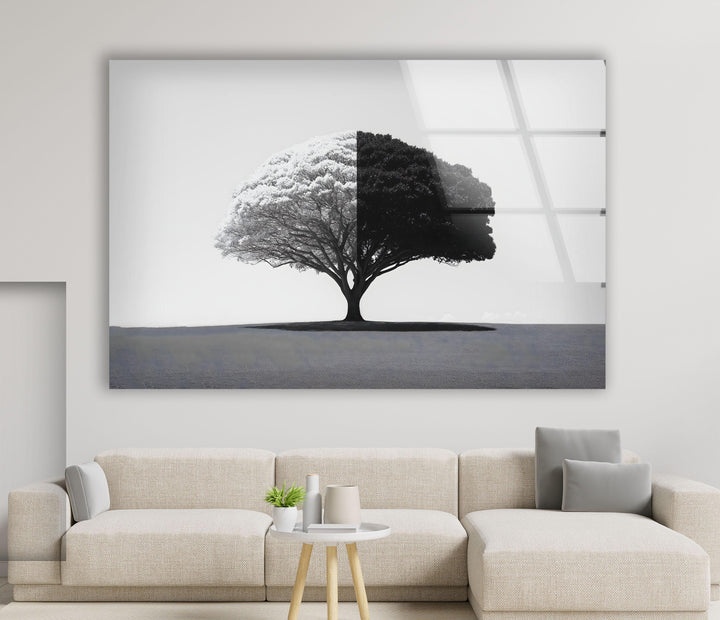 Black and White Tree Glass Wall Art custom glass pictures, glass art prints
