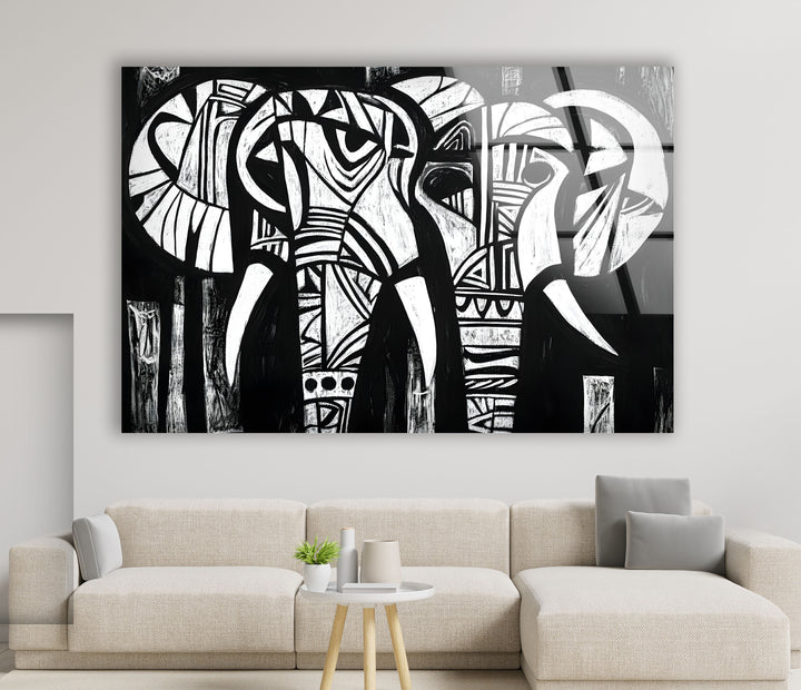 Elephant Black White Art Glass Wall Art glass wall decor, glass wall art decor
