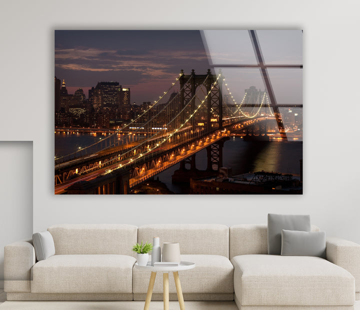 Brooklyn Bridge Glaswandkunst – Atemberaubender Nachtblick auf die ikonische