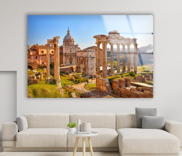 Glaswandkunst des Forum Romanum – Ikonische antike Ruinen mit historischer römischer Architektur