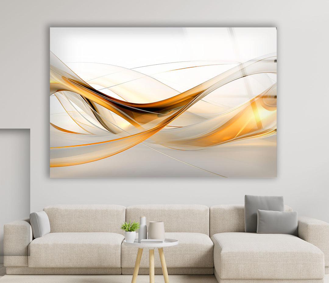 Golden Flow Abstrakte Wandkunst – Eleganter Glasdruck für modernes Dekor 