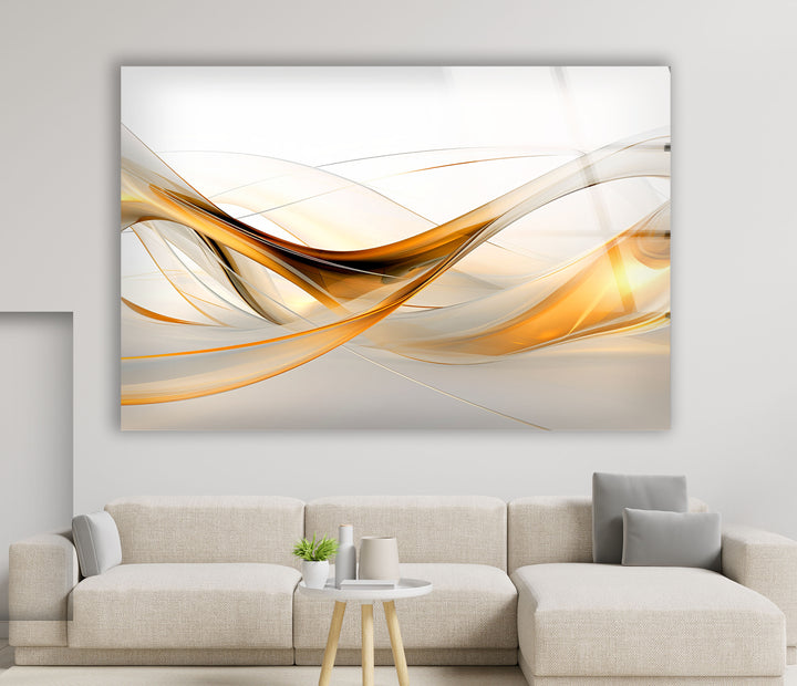 Golden Flow Abstrakte Wandkunst – Eleganter Glasdruck für modernes Dekor 