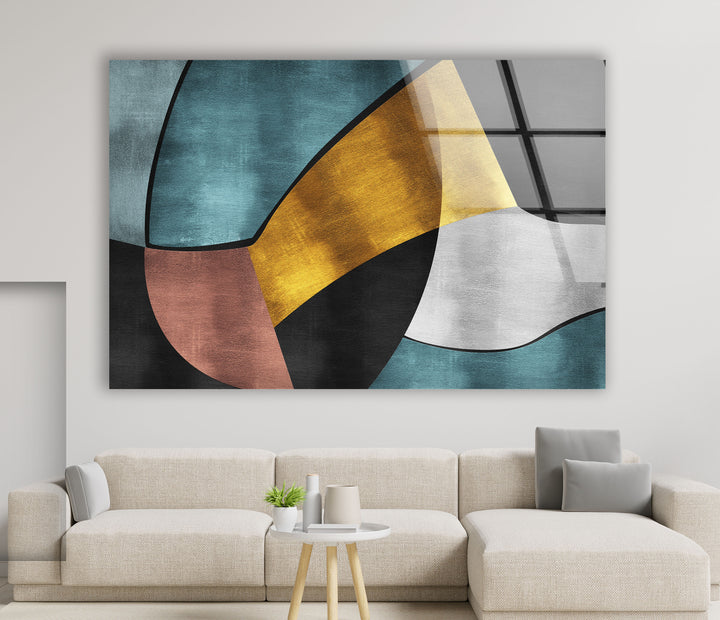 Mid Century Abstract Wall Art – Geometric Glass Print Decor