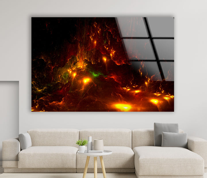 Fiery Nebula Wall Art – Deep Space Abstract Glass Print