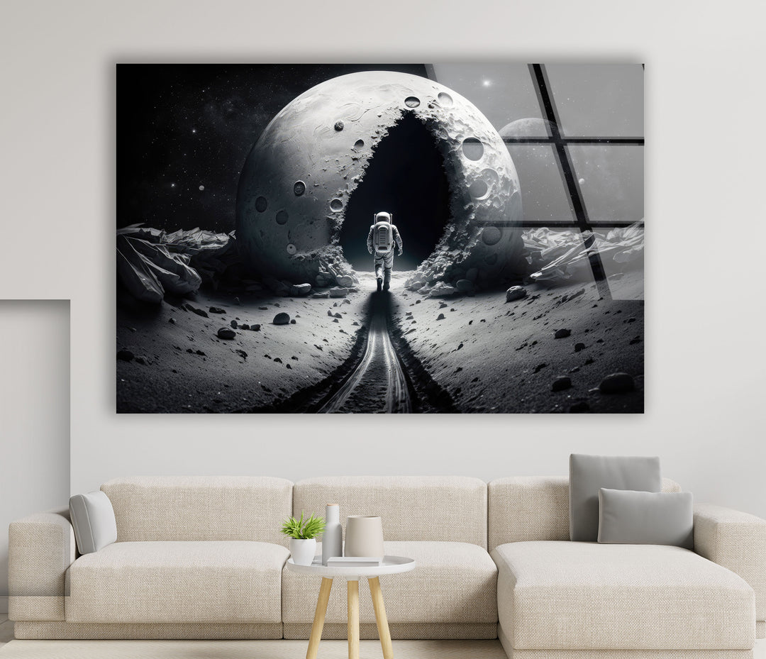 Astronaut Moonwalk Wall Art – Surreal Space Glass Print