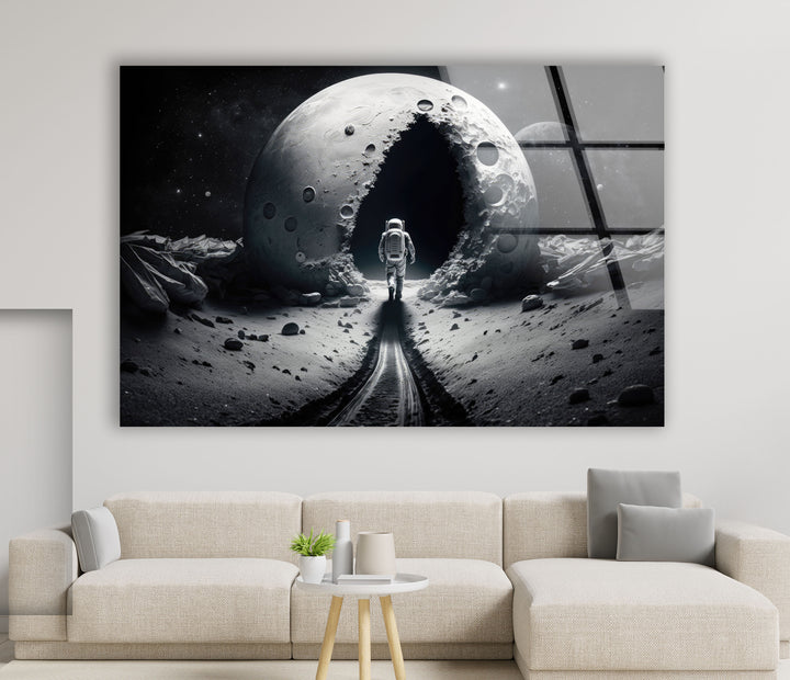 Astronaut Moonwalk Wall Art – Surreal Space Glass Print