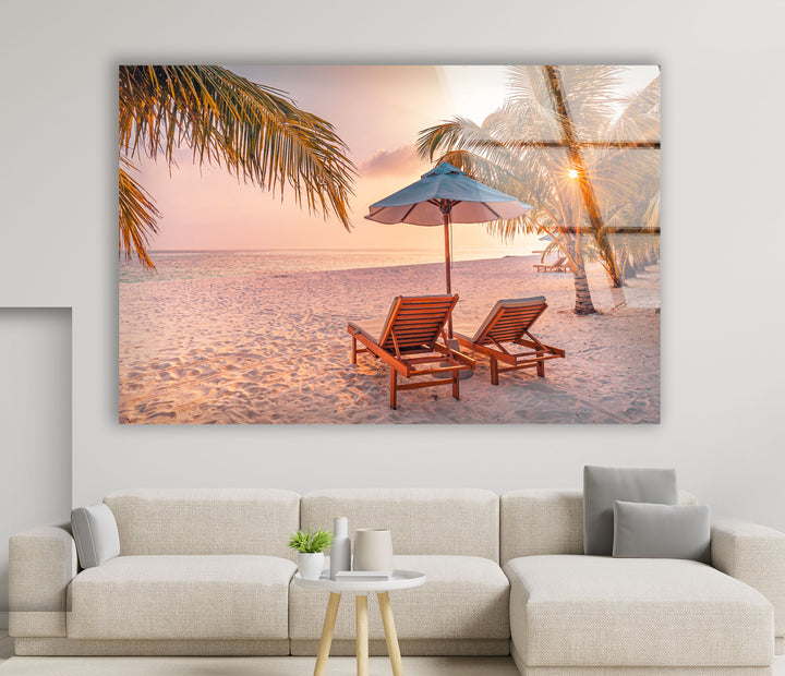 Tropical Beach Sunset Wall Art – Relaxing Seaside Glass Print