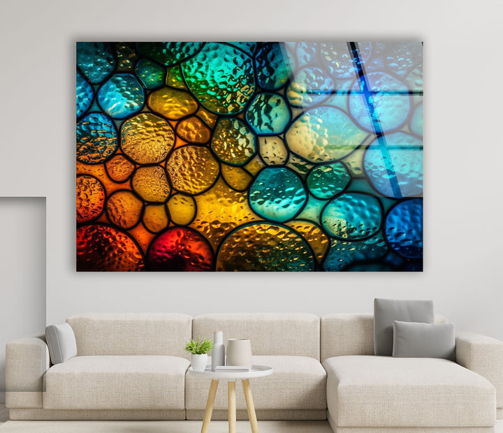 Moderne urbane Skyline-Wandkunst – Lebendiger Stadtbild-Glasdruck 