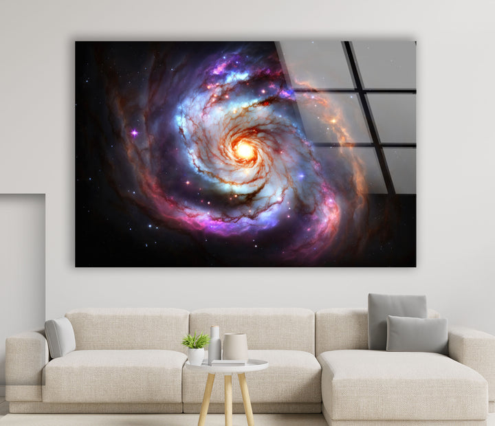 Galaktische Spirale Wandkunst – Lebendiger Weltraumnebel-Glasdruck 