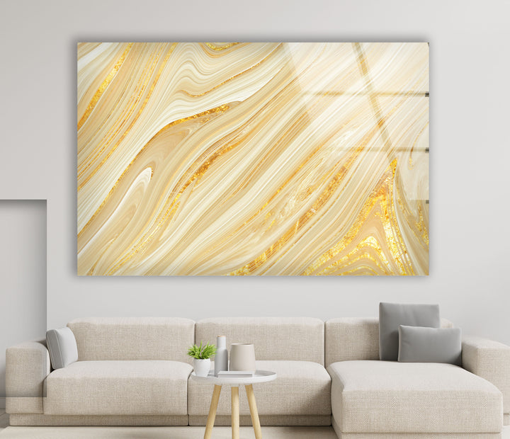 Golden Swirl Wall Art – Abstract Marble Glass Print for Luxe Spaces