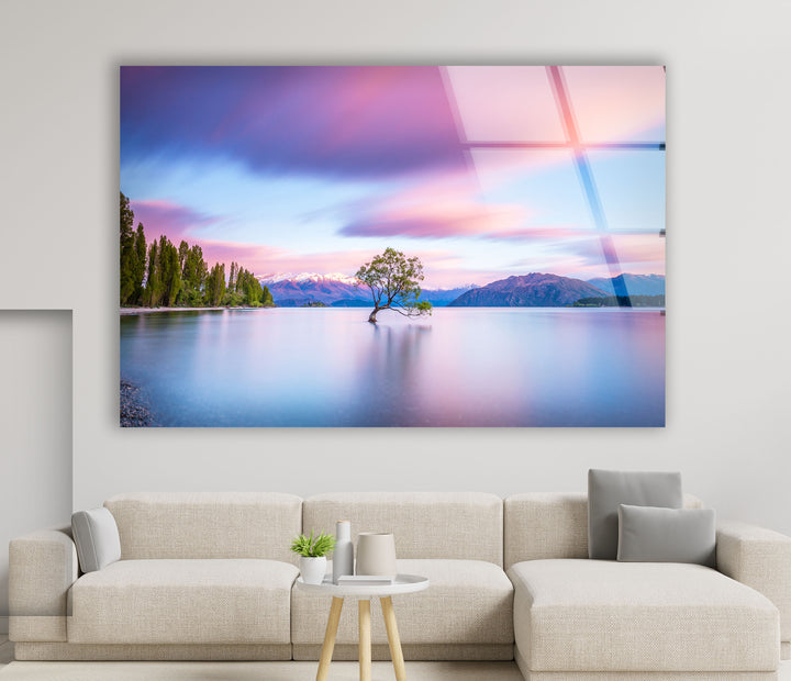 Lake Tree Landscape Wall Art – Serene Nature Scene Glass Print