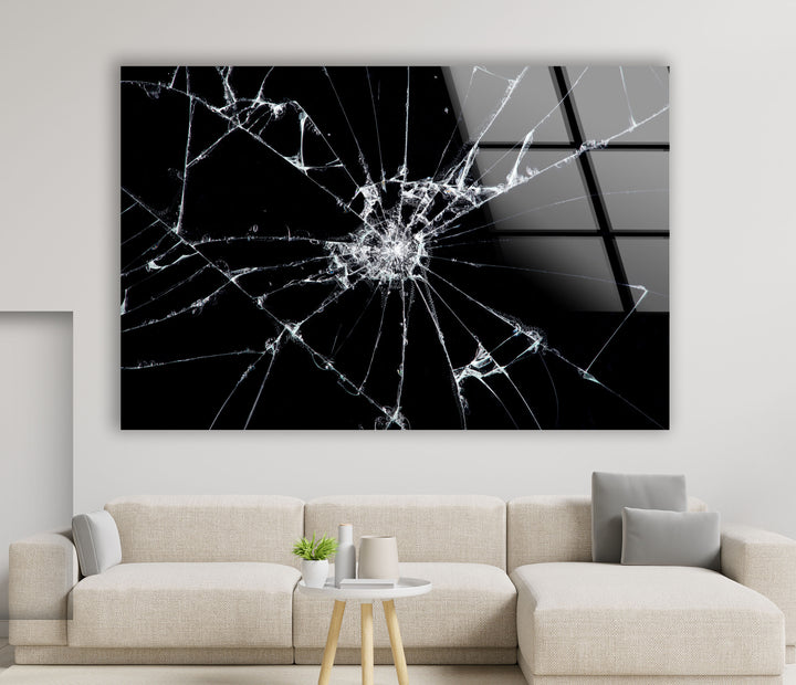 Wandkunst aus zerbrochenem Glas – Moderner abstrakter Druck in Schwarzweiß 