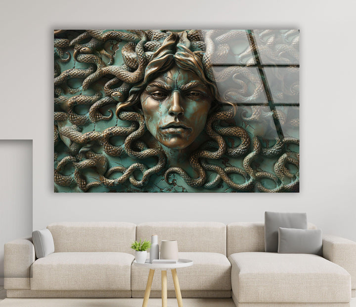 Medusa mit Schlangen Glaswandkunst