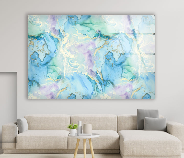 Pastel Blue & Lavender Abstract Wall Art – Marble Glass Print Decor