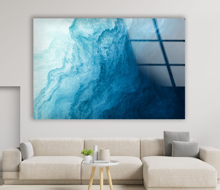 Ocean Blue Abstract Wall Art – Fluid Wave-Inspired Glass Print