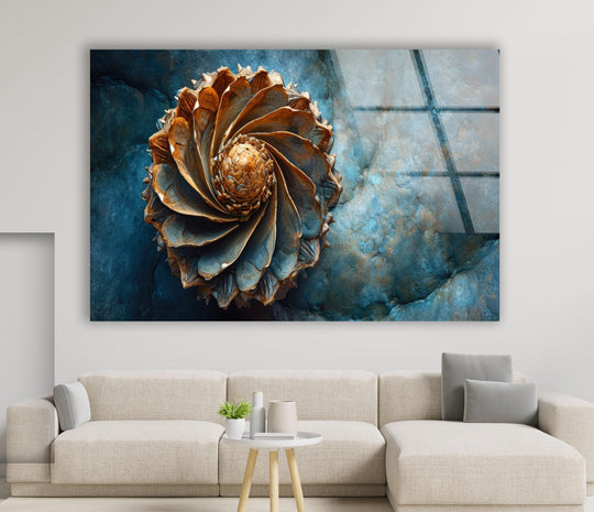 A golden spiral unfurls with intricate depth and layers, creating unique modern wall decor.