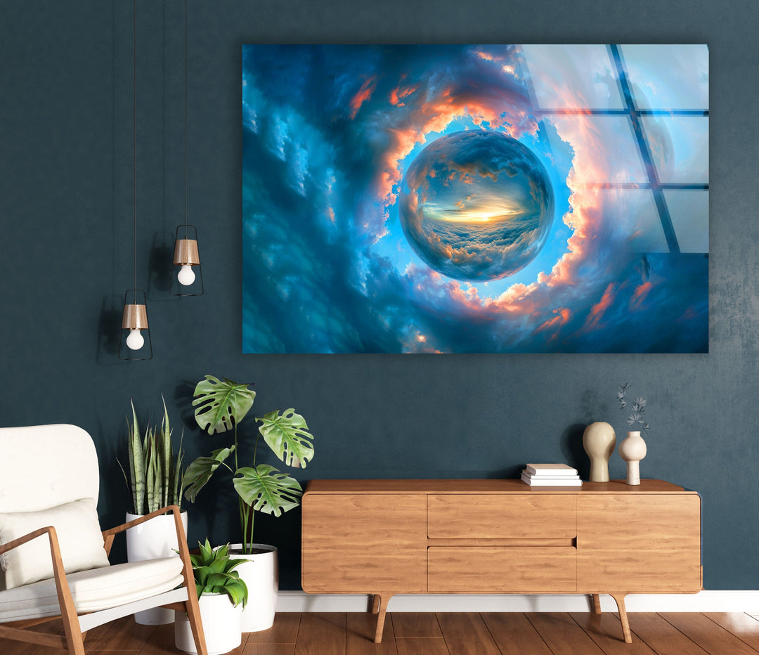 Bright Clouds Around The Sphere Glass Wall Art Glass Printing Wall Art, Print photos on glass
