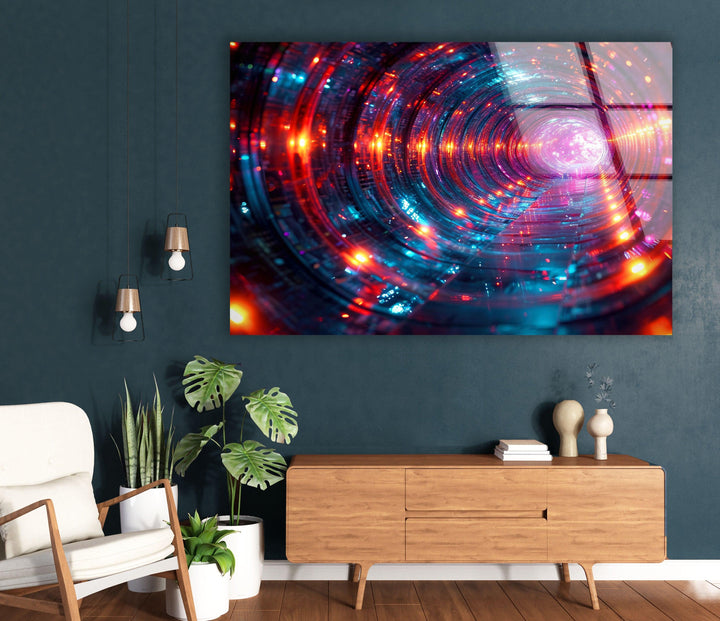 Deep Rabbit Hole of Glowing Alien Glass Wall Art print picture on glass, Tempered Glass Wall Art
