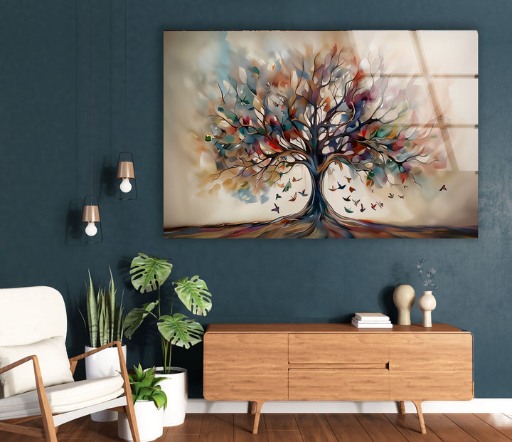Beige Tree Glass Wall Art glass photo prints, glass picture prints

