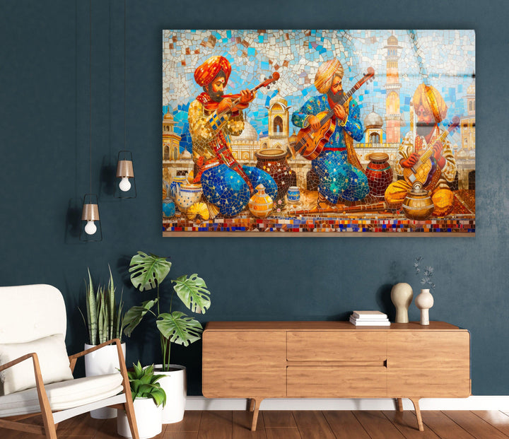 Mosaic Rajasthani City Glass Wall Art glass pictures for Wall, glass prints wall art
