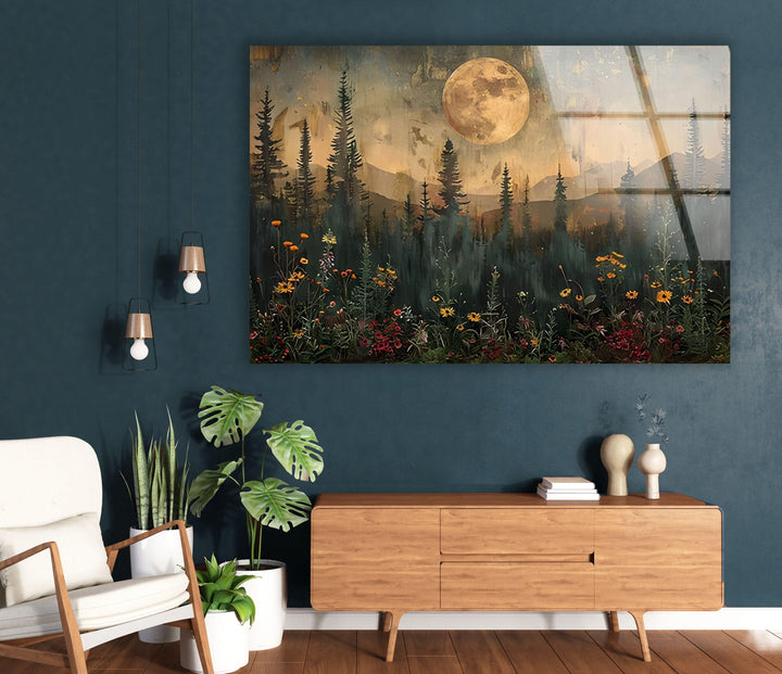 Sunset With Full Moon Glass Wall Art photo print on glass, prints on glass wall art
