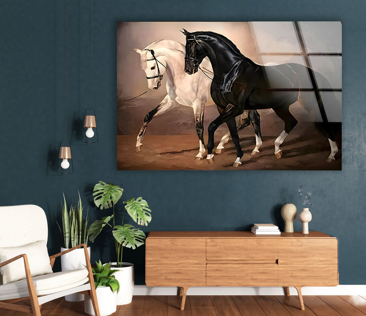 Black & White Horses Glass Wall Art glass photo prints, glass picture prints
