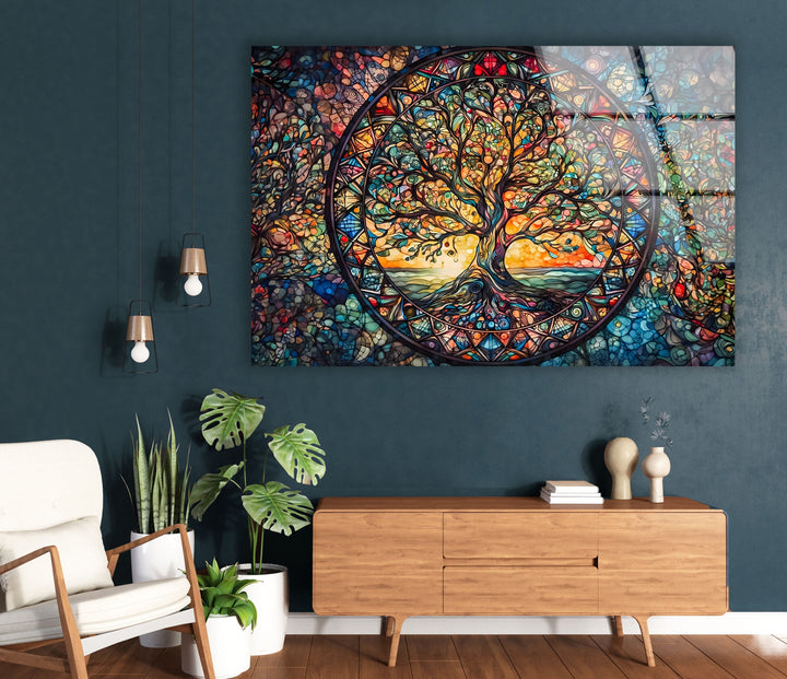 Colored Tree Stained Glass Wall Art large glass photo prints, glass wall photos
