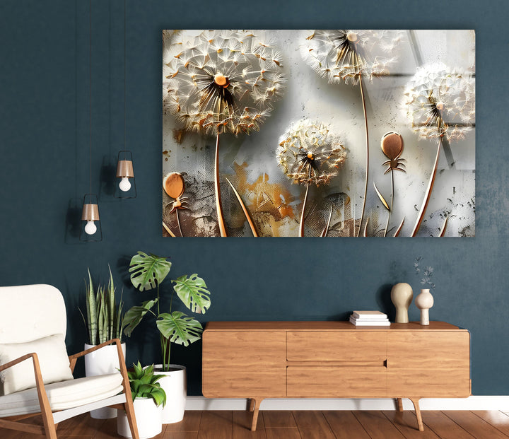 White Vivid Dandelions Glass Wall Art stained glass wall art, stained glass wall decor
