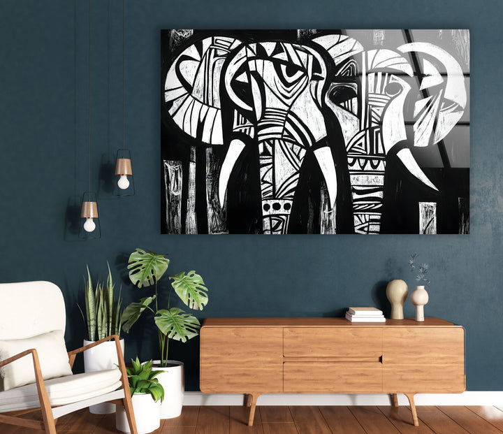 Elephant Black White Art Glass Wall Art Glass Printing Wall Art, Print photos on glass
