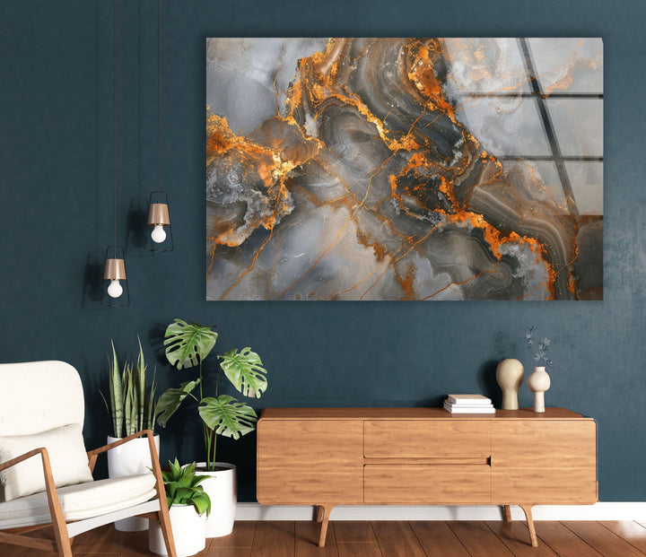 Marble Grey & Wood Glass Wall Art photo print on glass, prints on glass wall art
