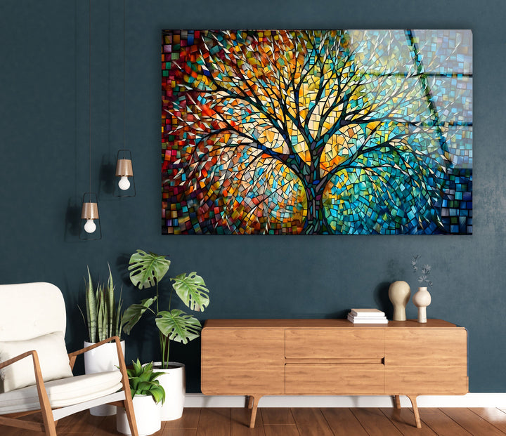 Colored Tree Glass Wall Art custom glass pictures, glass art prints

