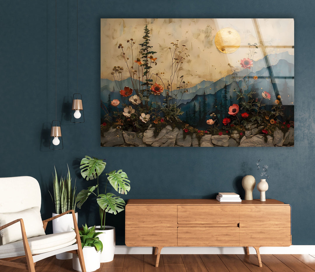 Flowers & Sunset Glass Wall Art glass photo prints, glass picture prints
