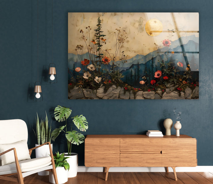 Flowers & Sunset Glass Wall Art glass photo prints, glass picture prints
