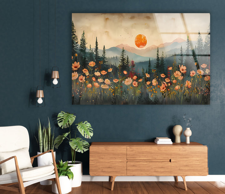 Blood Moon Paint Sunset Glass Wall Art large glass photo prints, glass wall photos
