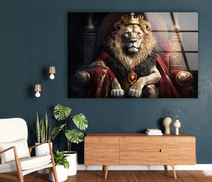 Königliche Wandkunst „König der Löwen“ – Majestätischer Tier-Glasdruck 
