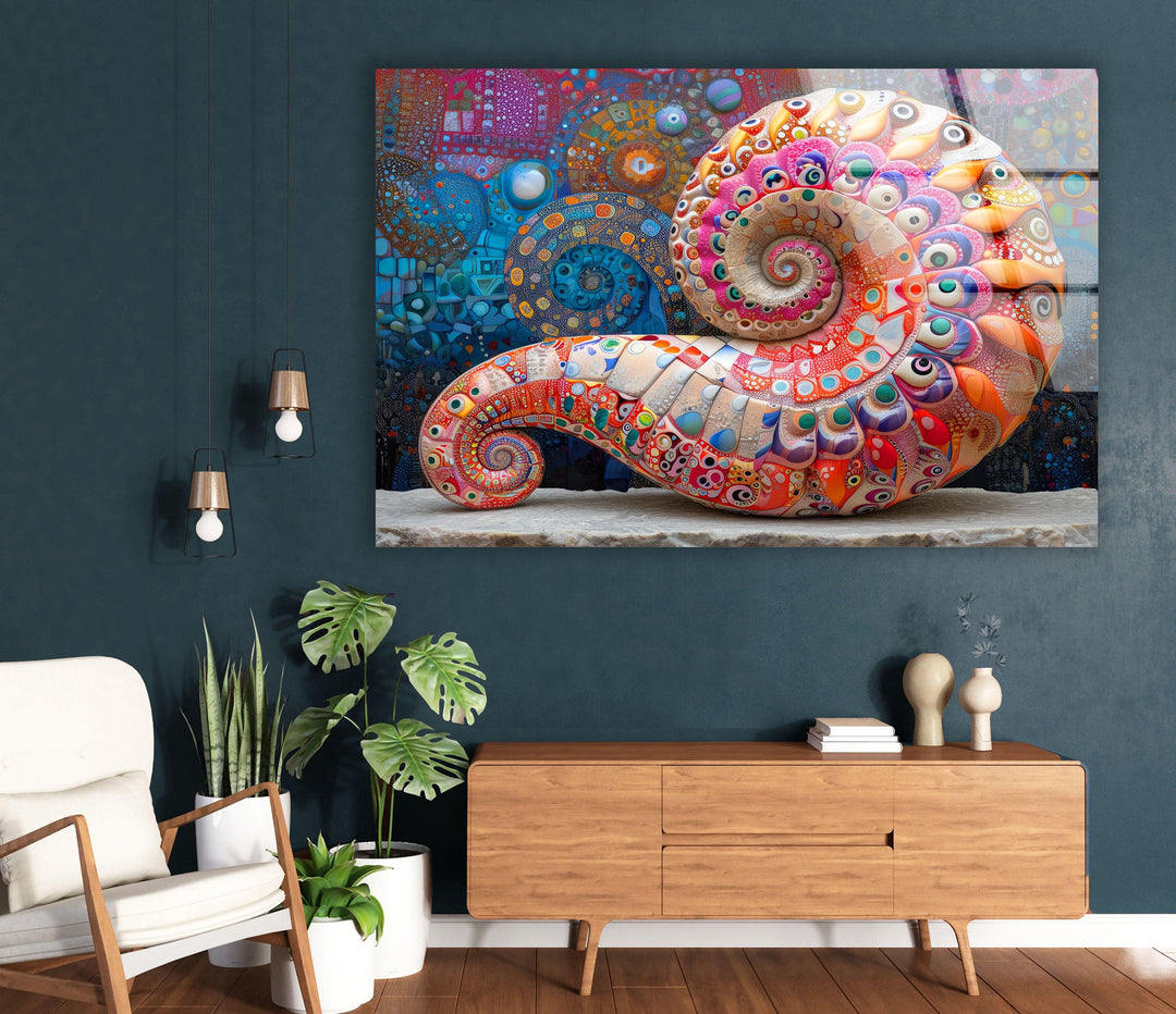 Colorful Snail Shell Glass Wall Art print on glass, glass printed photos