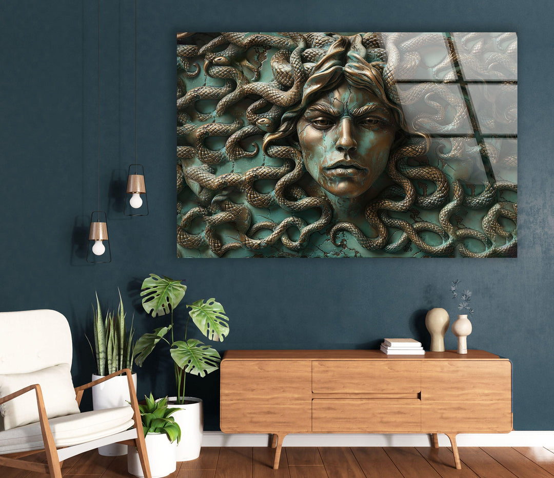 Medusa mit Schlangen Glaswandkunst