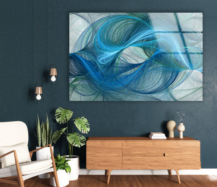 Blaue Energie Abstrakte Wandkunst – Fluid Motion Glasdruck 