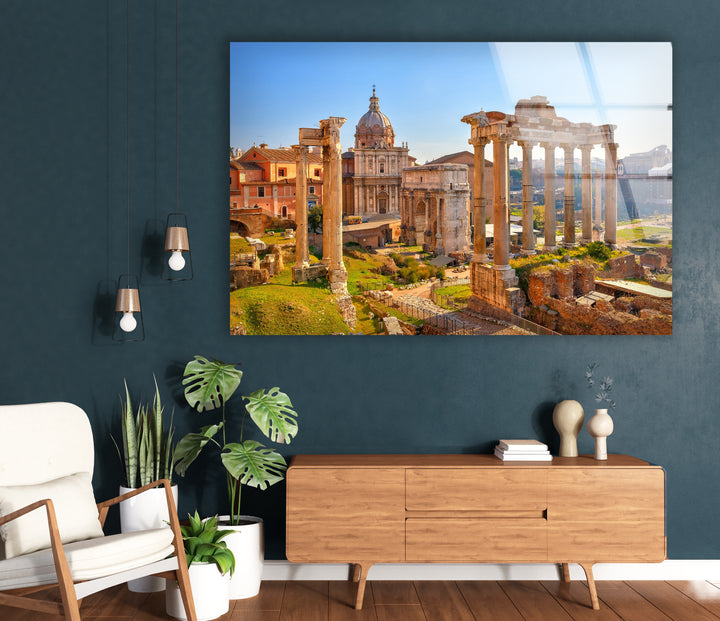 Glaswandkunst des Forum Romanum – Ikonische antike Ruinen mit historischer römischer Architektur
