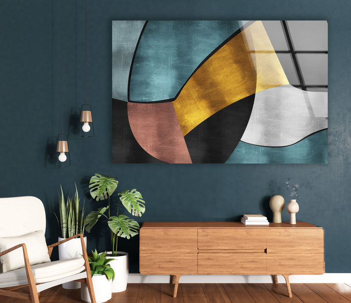 Mid Century Abstract Wall Art – Geometric Glass Print Decor