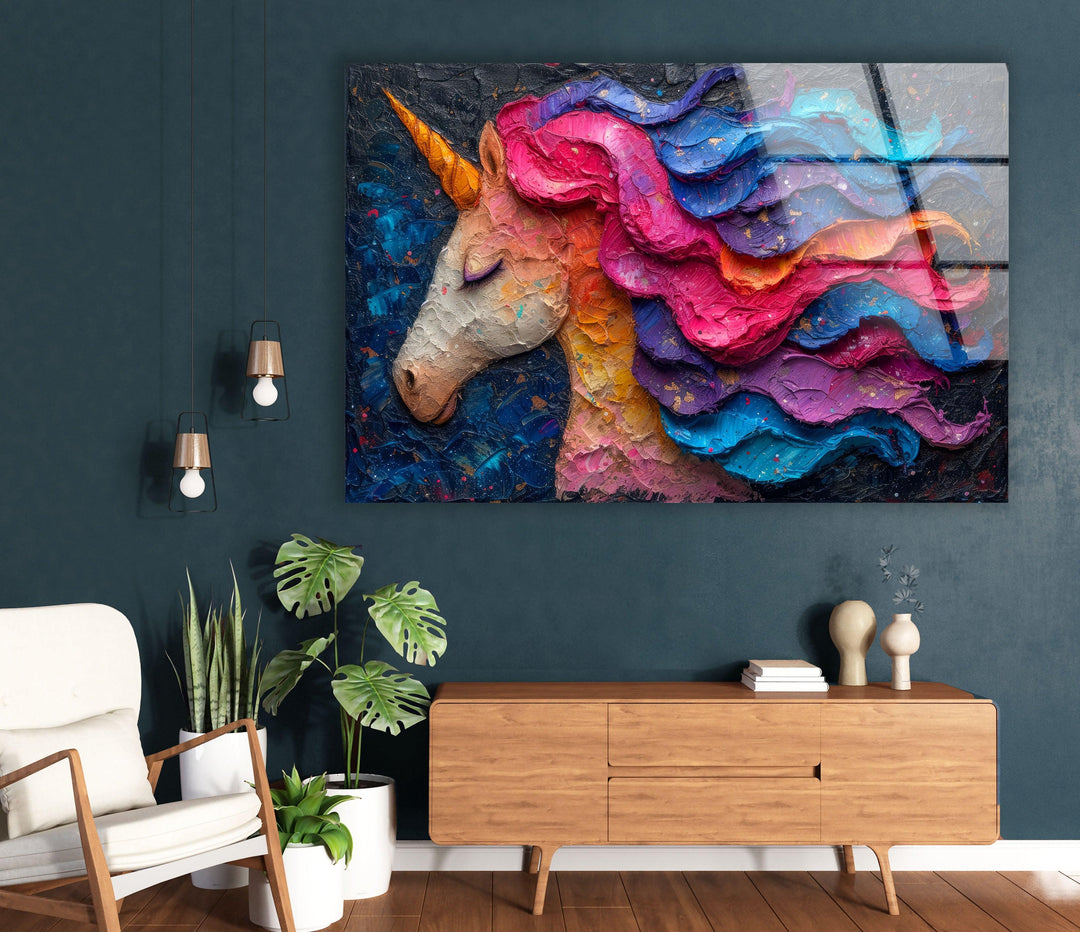 Rainbow Unicorn Glass Wall Art custom glass photo prints, large glass prints