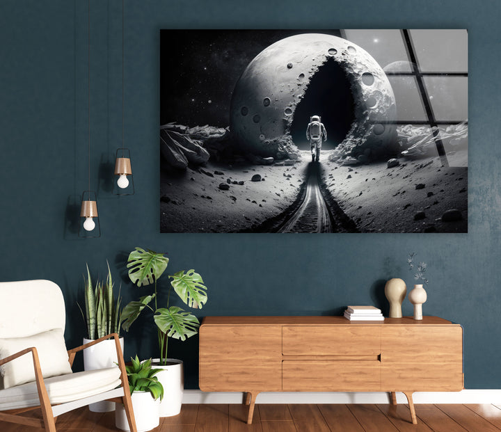 Astronaut Moonwalk Wall Art – Surreal Space Glass Print
